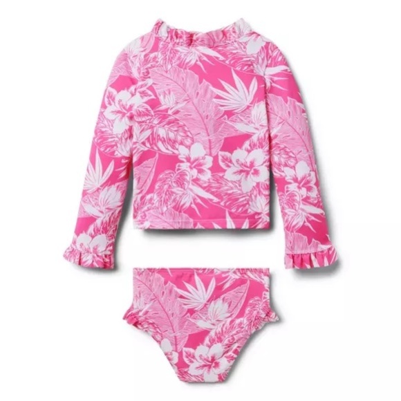 NWT Janie and Jack Girls Tropical Palm Rash Guard Swimsuit in size 10 - Picture 1 of 8